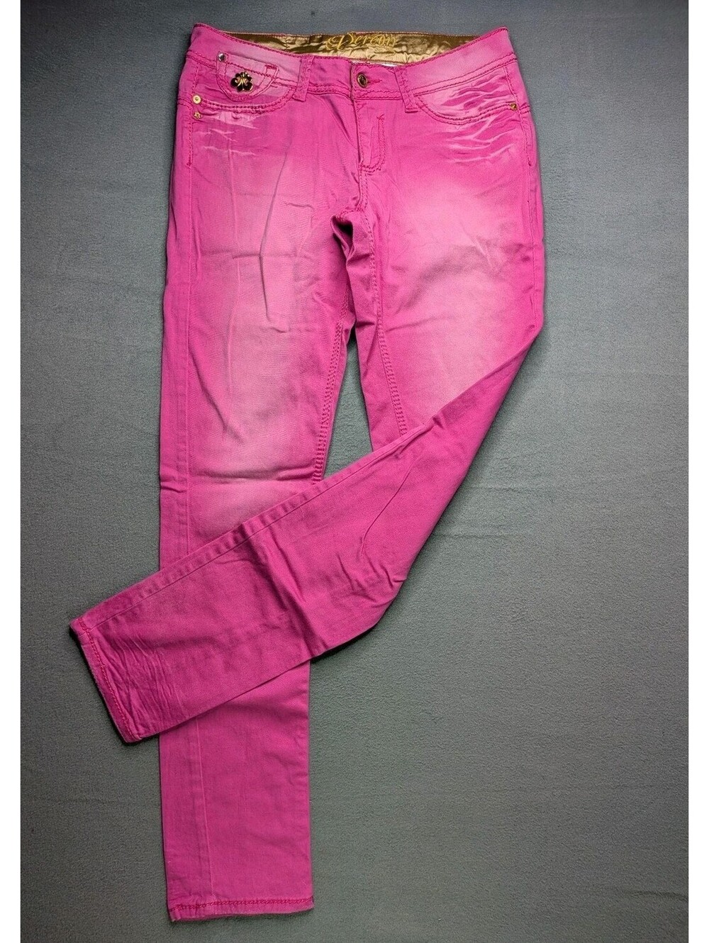 Dereon Jeans Juniors 9/10 Pink Low Rise Slim Straight Studded Rhinestone Denim